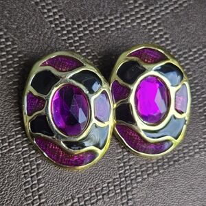 VINTAGE 1980's Elegant Gold and Purple Statement  Earrings